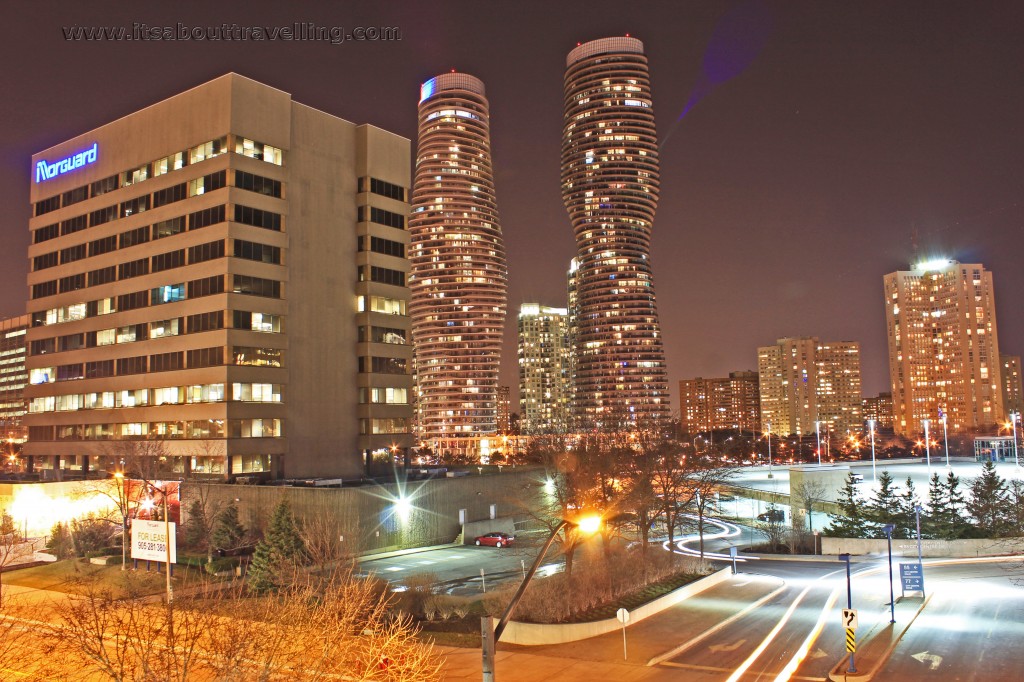 absolute world towers mississauga at night