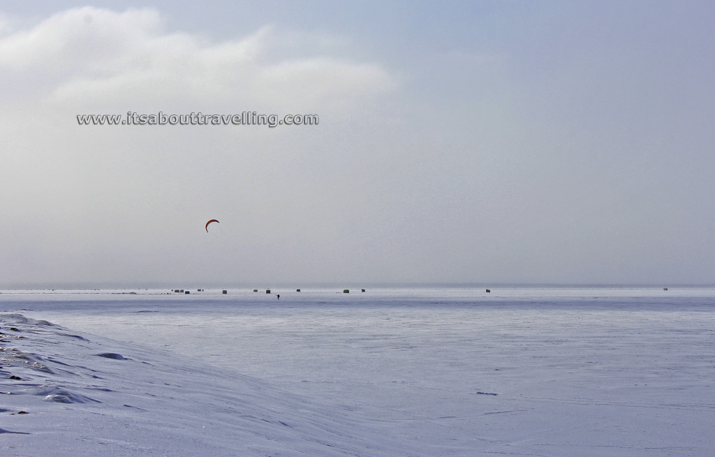 ice fishing and kite skiing lake nippissing north bay ontario