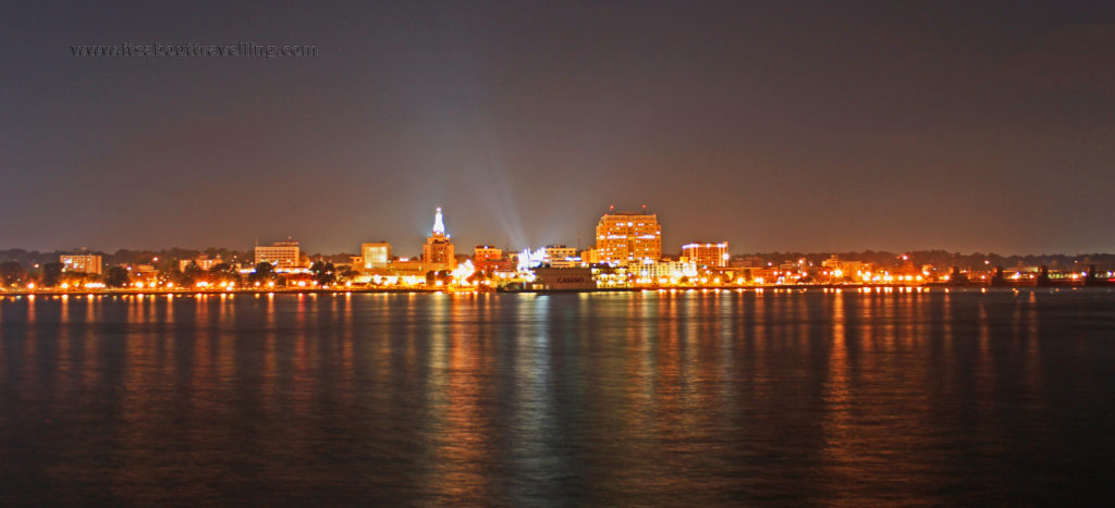 downtown davenport iowa night mississippi river